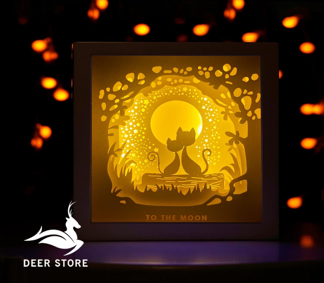 3D Paper Cut Light Box Template Digital SVG Files LOVE CAT - Etsy