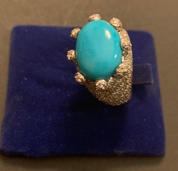 18-Karat White Gold Turquoise and Diamond Ring - … - image 2