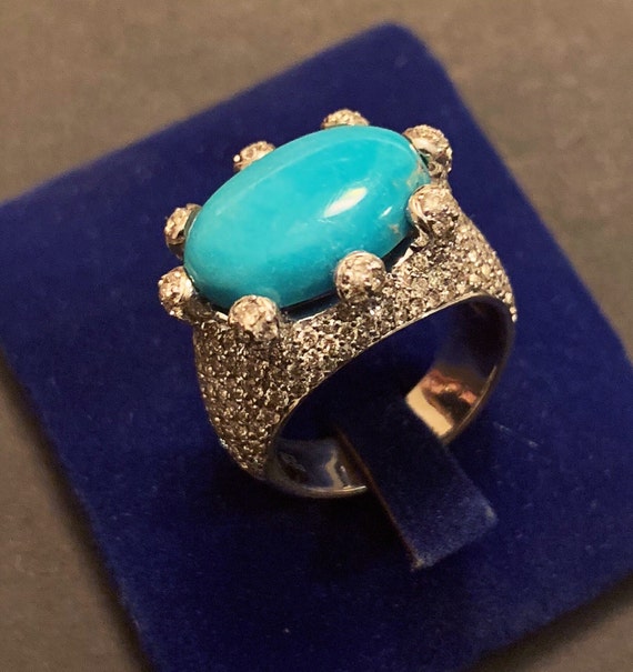 18-Karat White Gold Turquoise and Diamond Ring - … - image 1