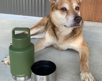 Dog Travel Water Bottle with Bowl – 1L Stainless Steel, Leak-Proof, Insulated, Eco-Friendly – Hiking, Beach, Summer Pet Gear