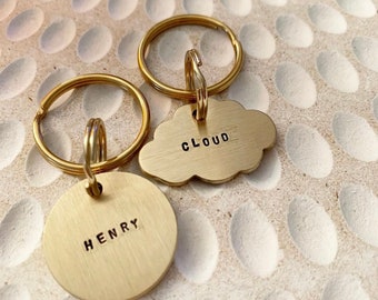 Dog Tag Round // Cloud Shape// Hand Stamped Dog Tag - Dog ID Tag - Custom Pet ID - Dog Collar Name Tag - Cat Tag - Brass Dog Tag - Key Chain