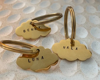 Dog Tag Round // Cloud Shape// Hand Stamped Dog Tag - Dog ID Tag - Custom Pet ID - Dog Collar Name Tag - Cat Tag - Brass Dog Tag - Key Chain