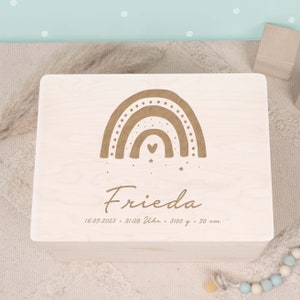 Personalisierte Erinnerungskiste Regenbogen - Erinnerungsbox Baby - Holzkiste Baby - Geschenk zur Geburt - Geschenk zur Taufe - hellomini