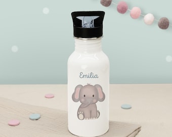 Personalized Elephant Design Water Bottle, Children's Thermos Bottle, Water Bottle with Name, Personalized Back-to-School Gift, hellomini