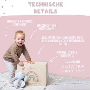 Personalisierte Erinnerungskiste Baby Regenbogen, Erinnerungsbox Kinder Holz, Geschenk zur Geburt, Taufgeschenk, Kindergeschenk, hellomini Bild 7