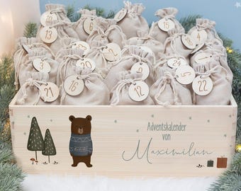 Personalisierte Adventskiste "Bär", Adventskalender zum Befüllen, Adventskiste Kinder, Personalisierter Adventskalender, hellomini