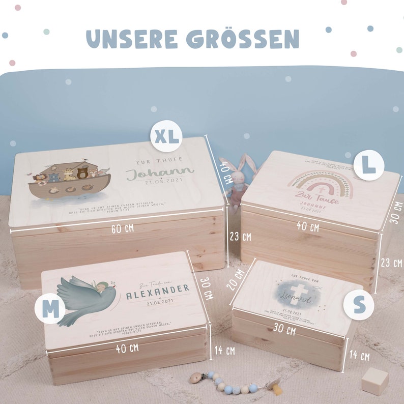 Personalisierte, bunte Erinnerungskiste Geschenk zur Taufe Taufgeschenk Erinnerungsbox mit Namen Wunschmotive hellomini Bild 6