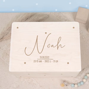 Caja de recuerdos de bebé personalizada "Cielo estrellado" de madera, caja de madera con nombre grabado, regalo para nacimiento y bautizo, hellomini
