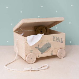 Personalisierte Spielzeugkiste Wal, Weihnachtsgeschenk Junge, Spielzeugkiste Holz, Kinderzimmer Aufbewahrung, Geschenk Geburt, Geschenk Kind