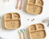 Babyteller personalisiert, Kinder Teller rutschfest, Baby Geschenk, Bambusteller Saugnapf, Geburt, Kindergeschenk, 1. Geburtstag, Montessori