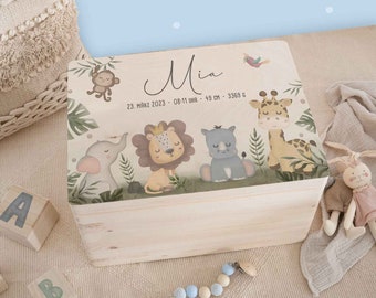 Personalisierte Erinnerungskiste Baby Safari - Erinnerungsbox personalisiert - Geschenk zur Geburt - Geschenk Baby - Taufgeschenk hellomini
