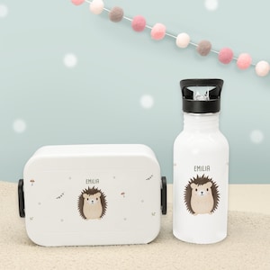 Cadeau pour la rentrée scolaire, ensemble personnalisé gourde + boîte à lunch Mepal motif hérisson, boîte à lunch pour enfants, école, maternelle, hellomini