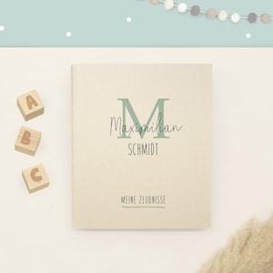Gepersonaliseerde linnen certificaatmap, cadeau voor schoolinschrijving, certificaatmap met naam. Cadeau voor schoolinschrijving voor schoolkinderen, school, hellomini