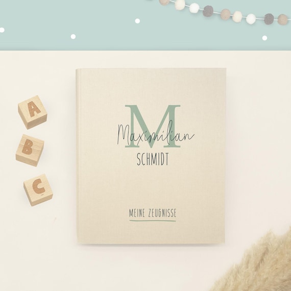 Personalisierte Zeugnismappe Leinen, Geschenk zur Einschulung, Zeugnis Mappe mit Name. Einschulungsgeschenk für Schulkind, Schule, hellomini