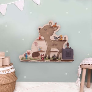 Personalisiertes Tonie-Regal Aquarell Reh aus Holz, Tonie Regal Holz, Kinderregal personalisiert, Toniebox Regal, Geschenk Kinder, hellomini