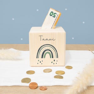 Hucha de madera personalizada "Arcoíris", hucha infantil, regalo de escolarización, regalo para niños, hucha de madera - hellomini
