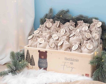Scatola dell'Avvento personalizzata "Orso", calendario dell'Avvento da riempire, scatola di Natale in legno, decorazione dell'Avvento, regalo di Natale ragazzo, hellomini