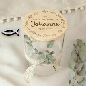 Tarro de almacenamiento personalizado con grabado de confirmación, regalo de confirmación, regalo para confirmación, regalo para invitados, regalo en efectivo, ahijado