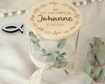 Gepersonaliseerde bewaarpot, Vormselgravure, Vormselcadeau, Vormselgeschenk, Feestartikel, Geldgeschenk, Peetkind