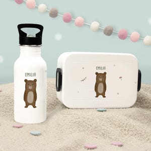 Cadeau pour la rentrée scolaire, ensemble personnalisé gourde + boîte à lunch Mepal motif ours, boîte à lunch enfants, école, maternelle, hellomini