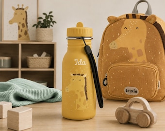 Personalized children's water bottle with name | Leak-proof stainless steel | Trixie animal design | Gift for kindergarten & back to school