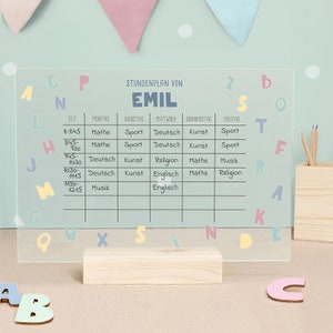 Einschulung, Stundenplan personalisiert Acrylglas transparent, Stundenplan abwischbar, Schulanfang Geschenk, Stundenplan Mädchen und Junge