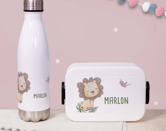 Gift for school enrollment, personalized set for children drinking bottle + Mepal lunch box lion, personalized lunch box, school, kindergarten
