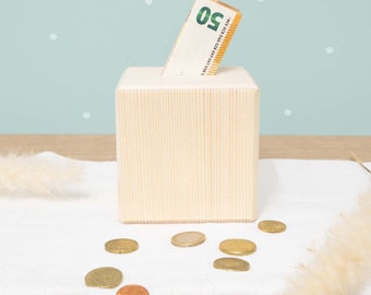 Money box made of pine wood - wooden money box - blank money box - wooden money box without print - piggy bank