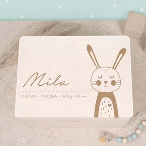 Caja de recuerdos personalizada conejito bebe, caja de madera con grabado deseado para guardar recuerdos, regalo para nacimiento, hellomini