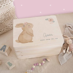 Caja de memoria personalizada conejito bebé, caja de madera bebé, caja de memoria personalizada, regalo de nacimiento, regalo de bautismo, hellomini