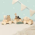 Personalized wooden train - Wooden toy with name - Wooden train building blocks & animal shapes - Christening gift 1st birthday - Gift for birth product logo