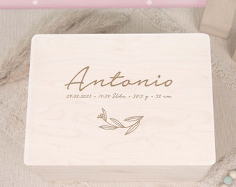 Caja de recuerdos personalizada para bebé hecha de madera, caja de madera con nombre grabado, caja de almacenamiento para niños, regalo para nacimiento, bautismo