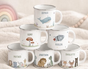 Taza de esmalte personalizada para niños, taza infantil de 300 ml con impresión personalizada, taza infantil con nombre, regalo de cumpleaños, hellomini