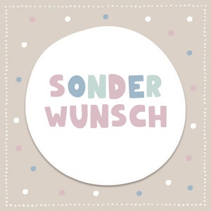 Puede incluir: Un fondo marrón claro con puntos blancos y un círculo blanco en el centro. El círculo contiene el texto "SONDERWUNSCH" en azul pastel, rosa y verde.