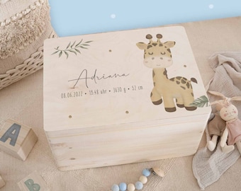 Personalisierte Erinnerungskiste Giraffe Baby, Holzkiste Baby, Personalisierte Erinnerungsbox, Geschenk Geburt, Geschenk Taufe, hellomini