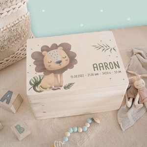 Caja de memoria personalizada bebé león, regalo nacimiento niño, regalo de cumpleaños niño, caja de memoria personalizada, regalo bautismo