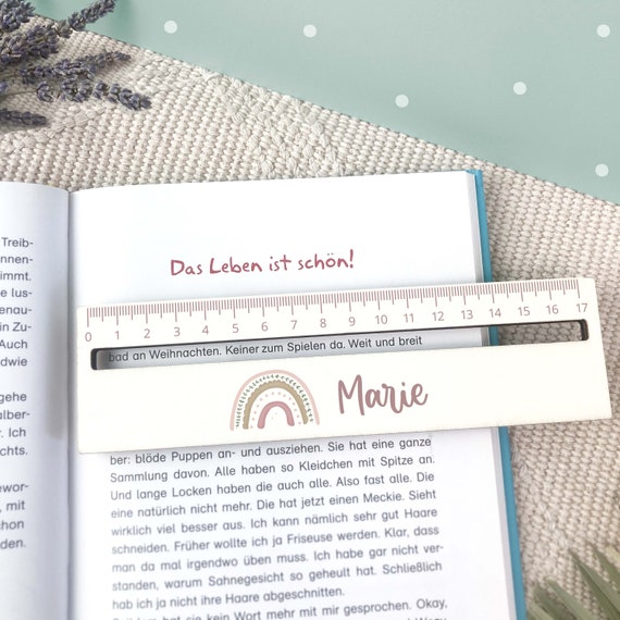Personalisierte Lesehilfe für Kinder, Geschenk zur Einschulung, Personalisiertes Lesezeichen Regenbogen, Lesehilfe Holz, Schulanfang, Lineal