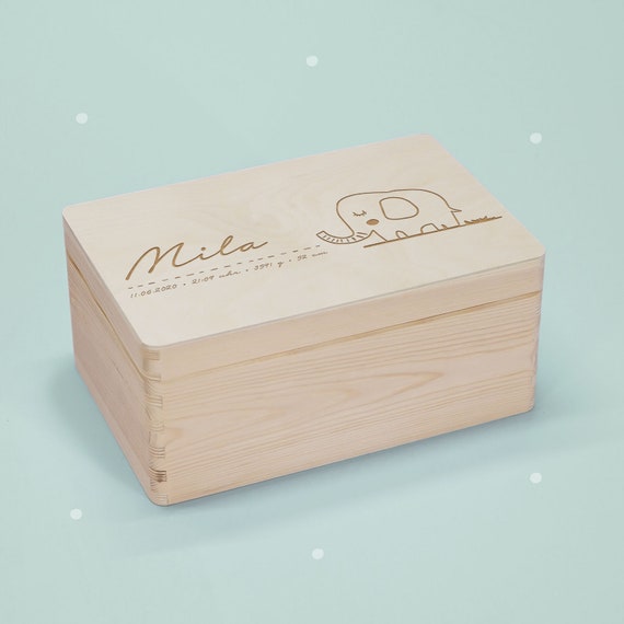 Scatola dei ricordi personalizzata per bambino Scatola di legno in legno  con nome inciso Conservazione Regalo per bambini Nascita Battesimo Elefante  -  Italia