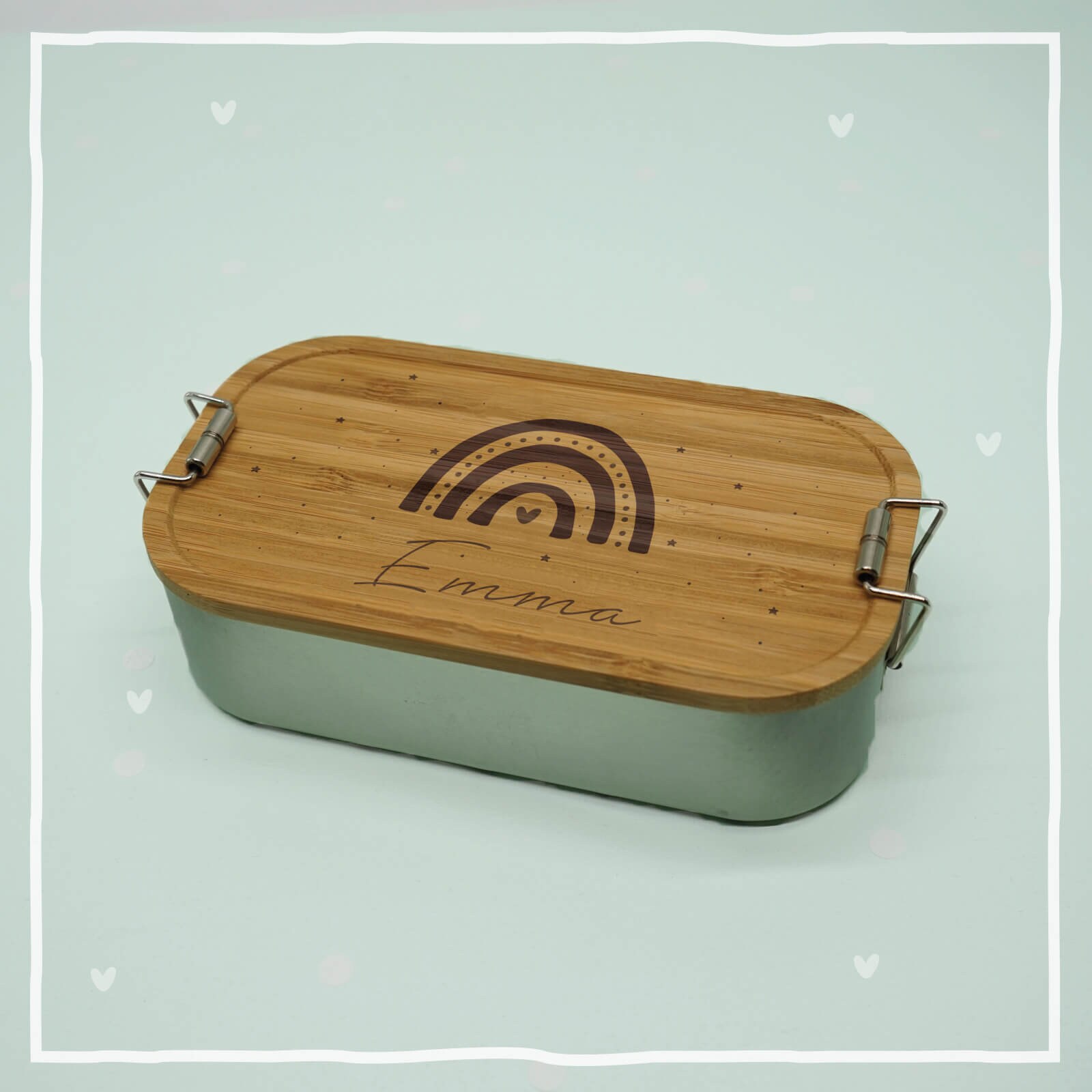 Boîte à Lunch Personnalisée en Métal avec Couvercle Bambou Couvercle Bois Cadeau Pour Enfants L'insc