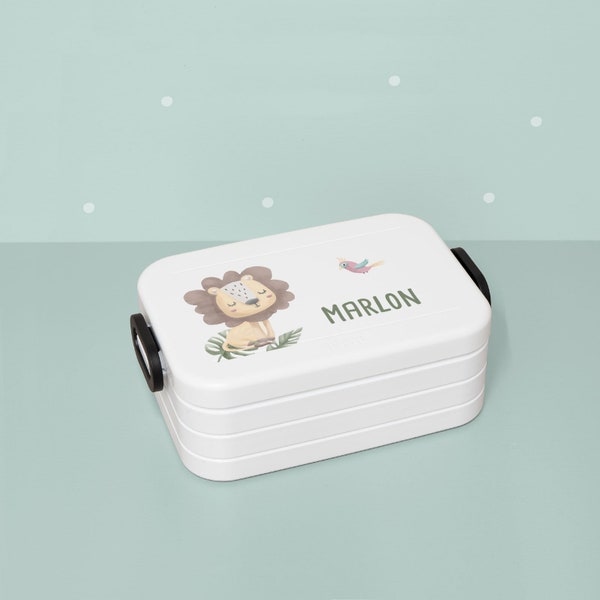 Mepal Personalisierte Lunchbox Brotdose Bento-Box mit Trennung Kinder Geschenk zur Einschulung Kita Schule mit Name Motiv Löwe