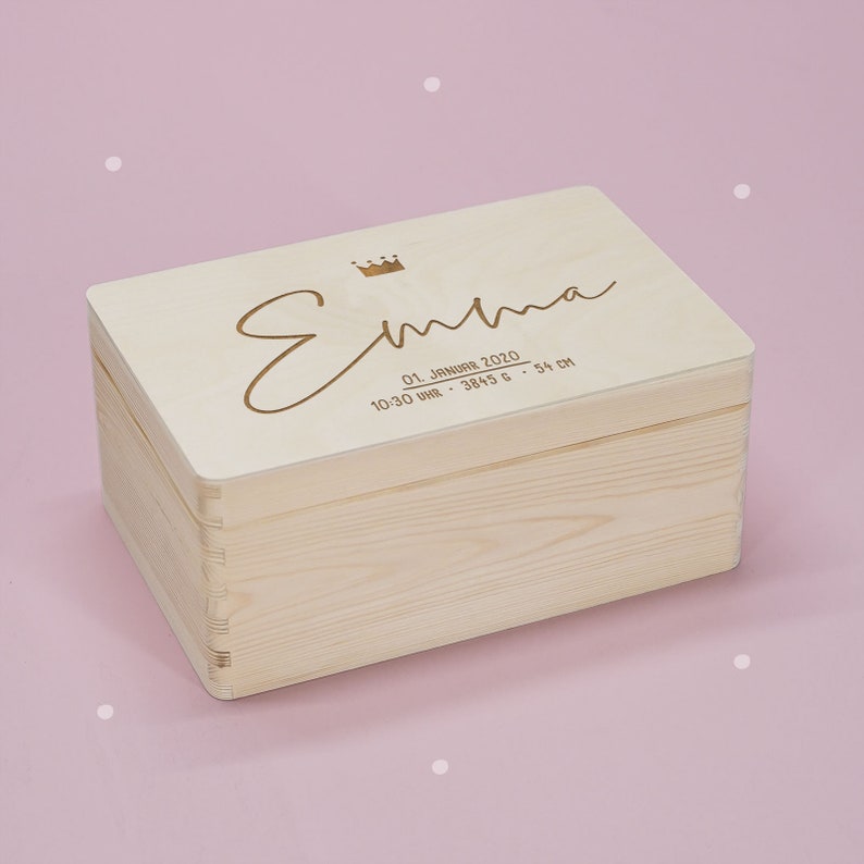 Personalisierte Erinnerungskiste Baby Erinnerungsbox Baby Baby Geschenk Holzkiste Baby Geschenk Geburt Geschenk Taufe hellomini Krone Mädchen