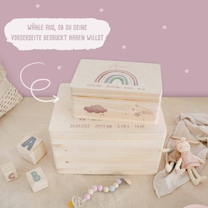 Personalisierte Erinnerungskiste Baby Regenbogen, Erinnerungsbox Kinder Holz, Geschenk zur Geburt, Taufgeschenk, Kindergeschenk, hellomini Bild 5