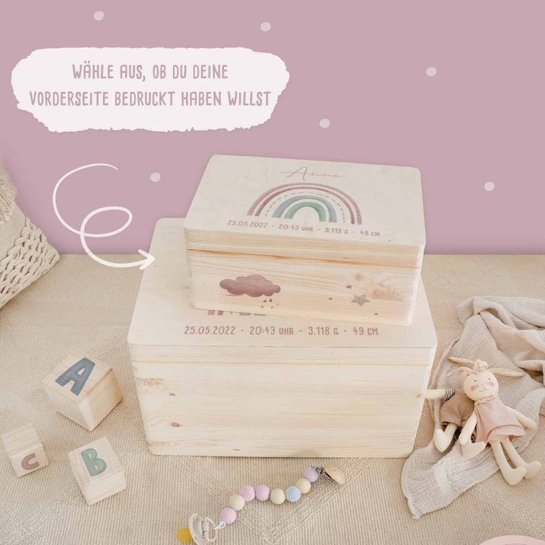 Scatola dei ricordi personalizzata bimbo arcobaleno, scatola dei ricordi in legno per bambini, regalo per nascita, regalo battesimo, regalo bambini, hellomini immagine 7