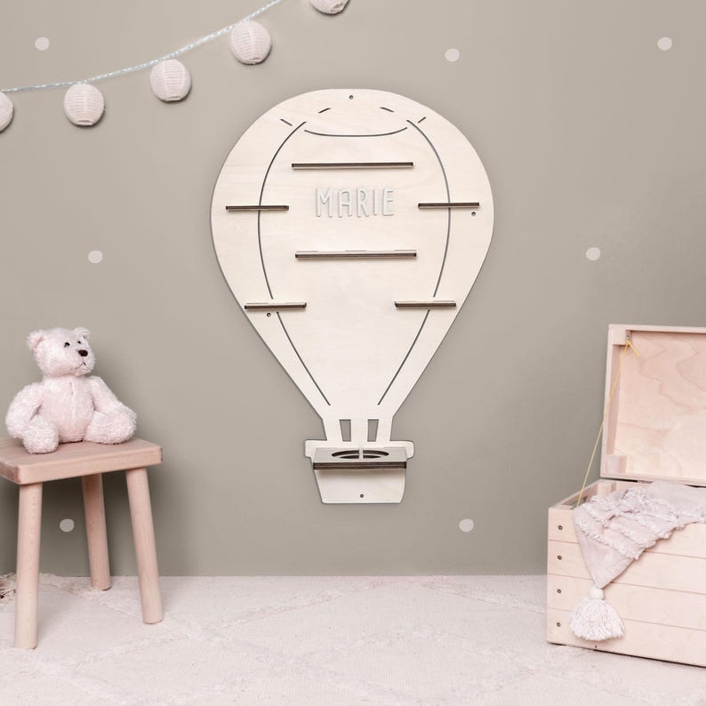 Tonie figure shelf made of wood with custom name, storage for Tonies for Toniebox 1 and 2, children's shelf with magnetic plate balloon, approx. 55 x 76 cm image 3