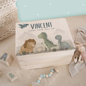 Personalized memory box Dino - personalized memory box - birth gift - baby boy gift - wooden box hellomini