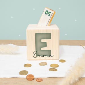 Personalized wooden money box "Letter" - Birthday gift - Back to school gift - Wooden baby money box - Birth - hellomini mint