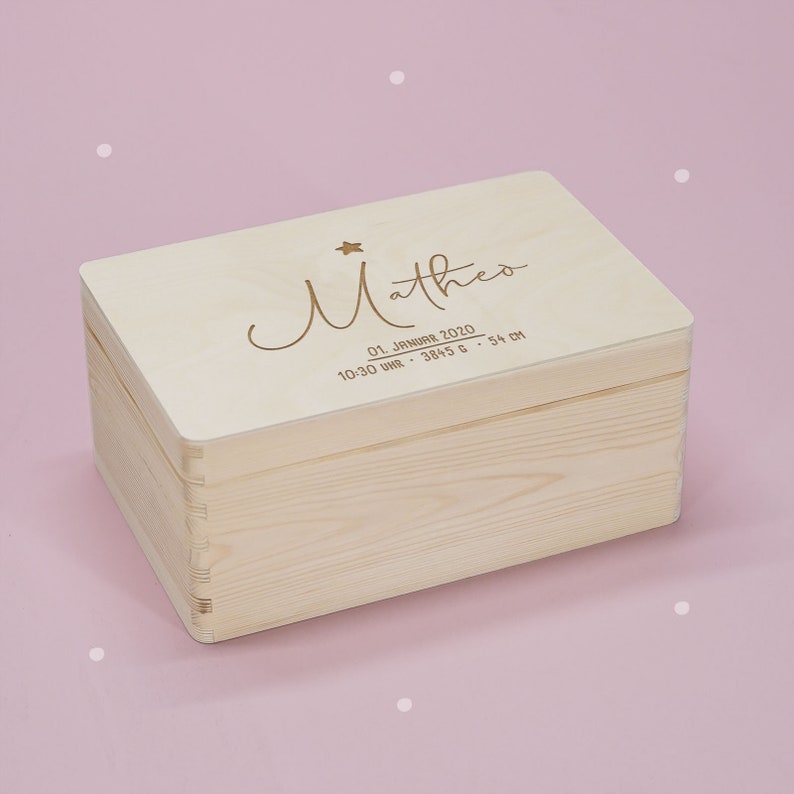 Personalisierte Erinnerungskiste Baby Erinnerungsbox Baby Baby Geschenk Holzkiste Baby Geschenk Geburt Geschenk Taufe hellomini Stern