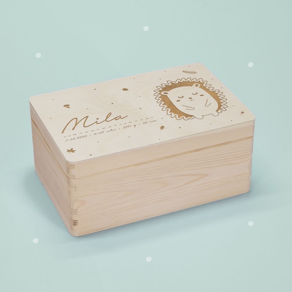 Scatola dei ricordi personalizzata per bambino in legno, scatola di legno  con nome inciso, regalo per bambini per nascita, battesimo, riccio -   Italia