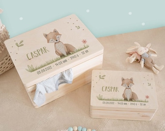 Erinnerungsbox Baby, Erinnerungskiste Baby personalisiert Fuchs, Geschenk zur Geburt, Babygeschenk Taufgeschenk, Geburtstagsgeschenk Mädchen