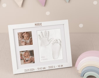 Personalisiertes Bilderrahmen Hand- & Fußabdruck Set Ton, Gipsabdruck Fotorahmen, Babygeschenk, Schwangerschaft, Geschenk Geburt, hellomini
